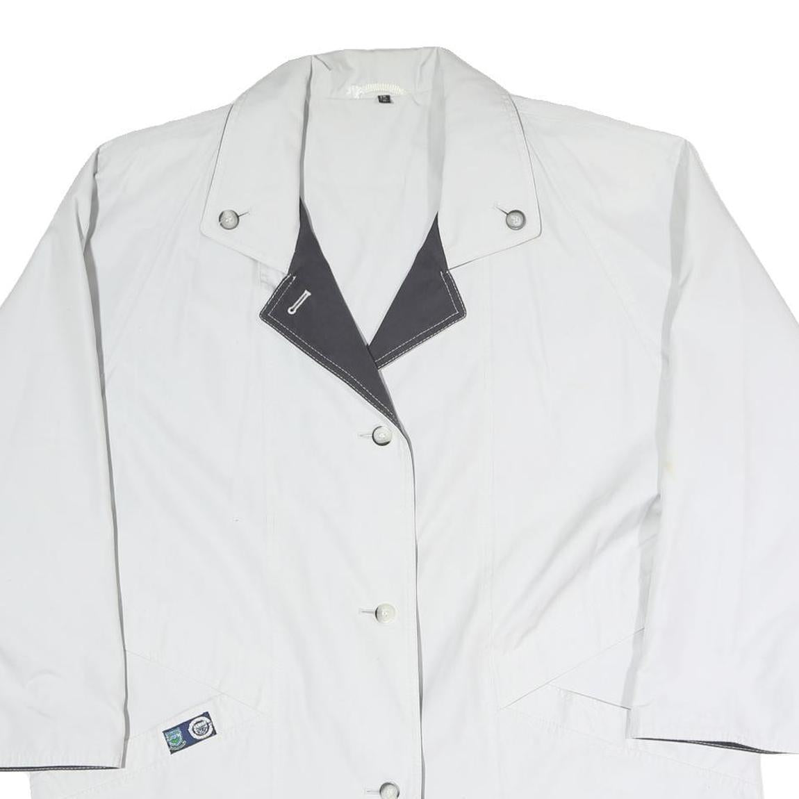 Womens White & Grey Button Closure Jacket XL Polyester Blend Classic Plain Style