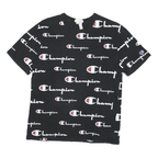 CHAMPION Womens Black Graphic T-Shirt S Short Sleeve Crew Neck Premium Cotton