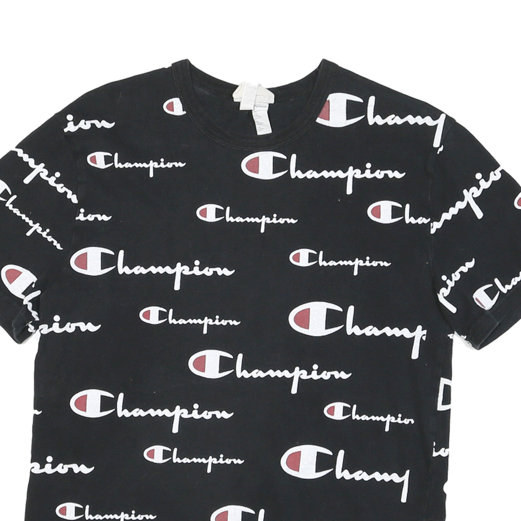 CHAMPION Womens Black Graphic T-Shirt S Short Sleeve Crew Neck Premium Cotton