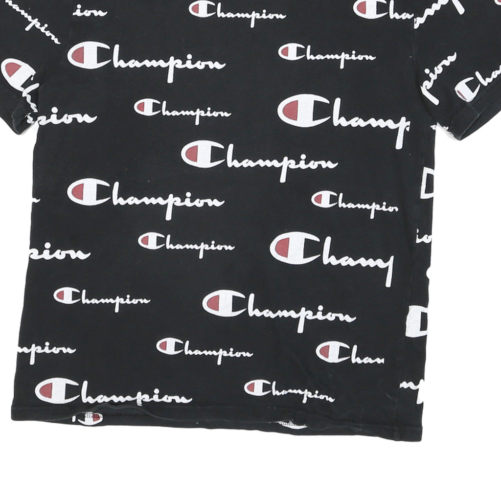 CHAMPION Womens Black Graphic T-Shirt S Short Sleeve Crew Neck Premium Cotton