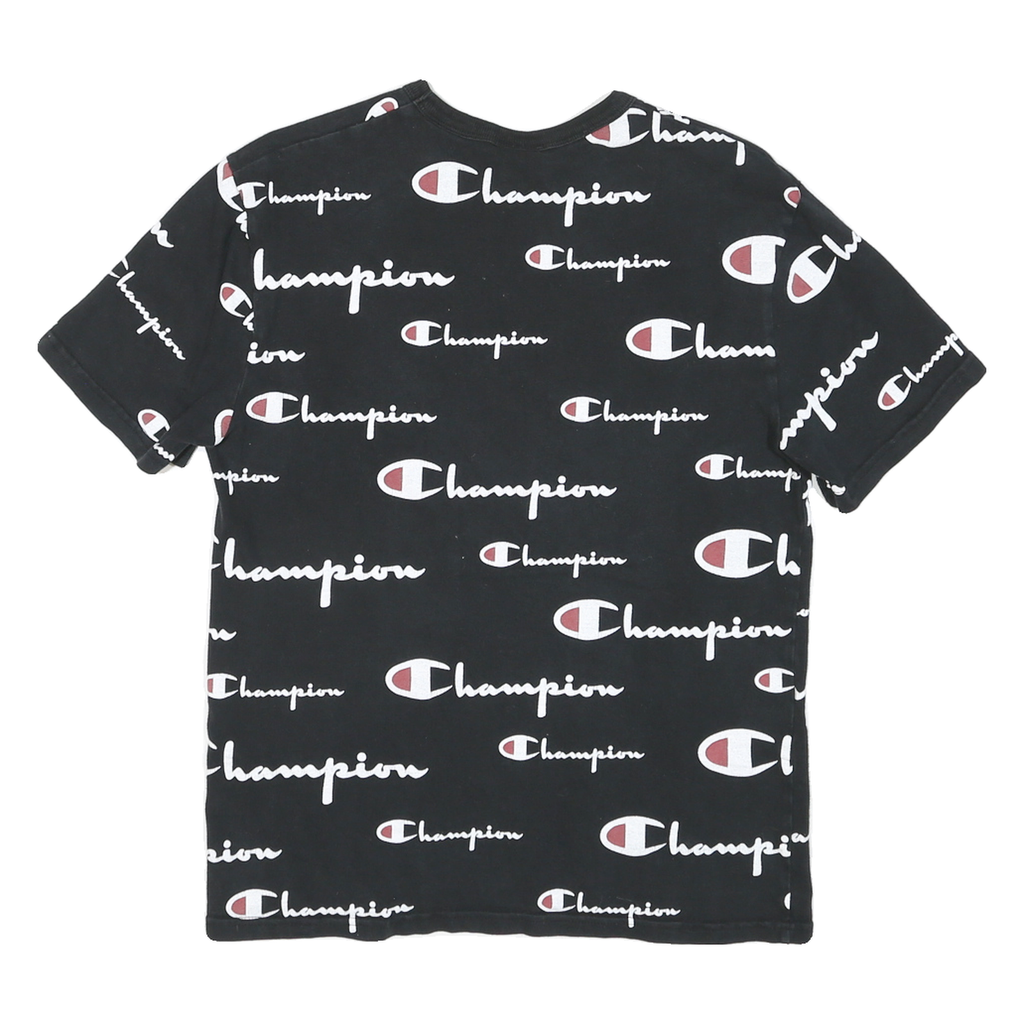 CHAMPION Womens Black Graphic T-Shirt S Short Sleeve Crew Neck Premium Cotton