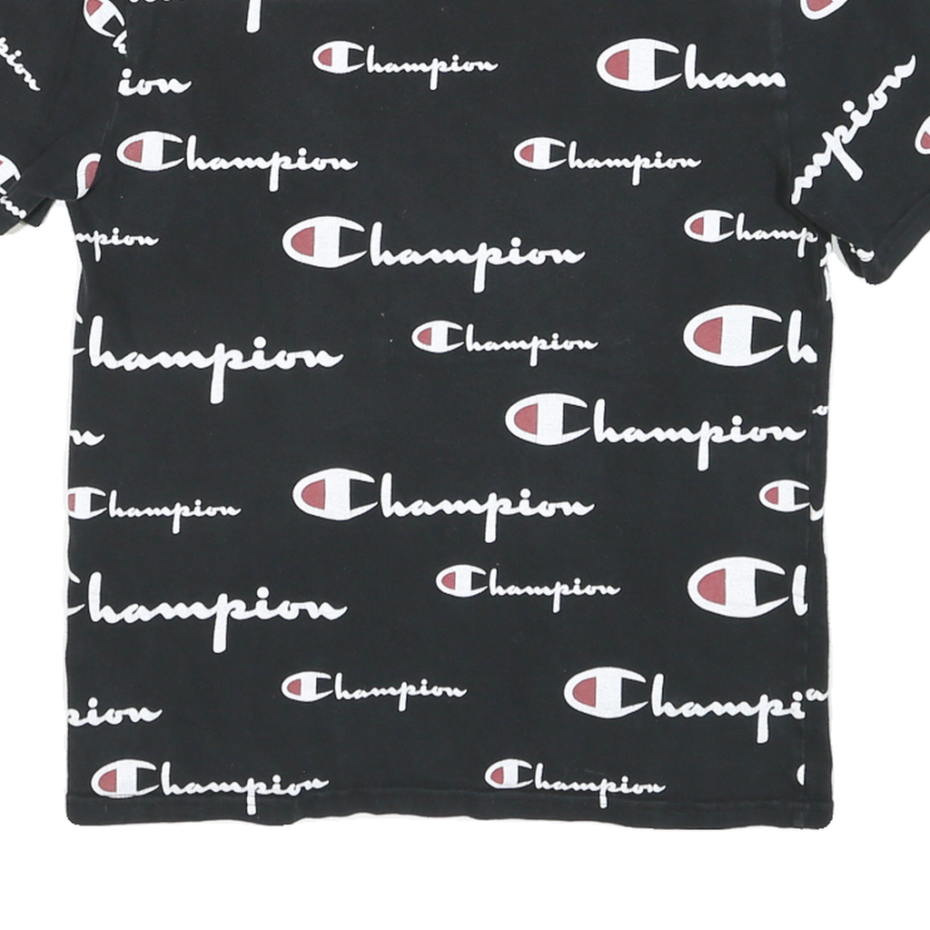 CHAMPION Womens Black Graphic T-Shirt S Short Sleeve Crew Neck Premium Cotton