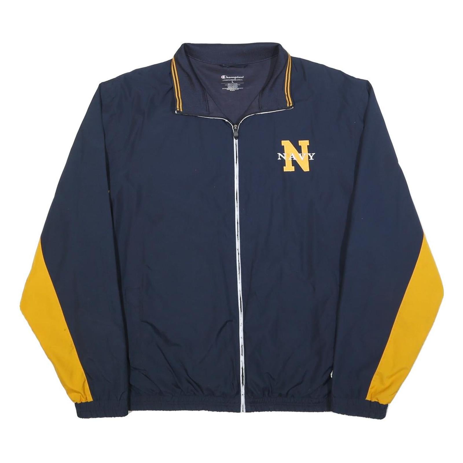 CHAMPION Mens Navy & Yellow Zip Jacket L Polyester Blend Navy Print Sportswear