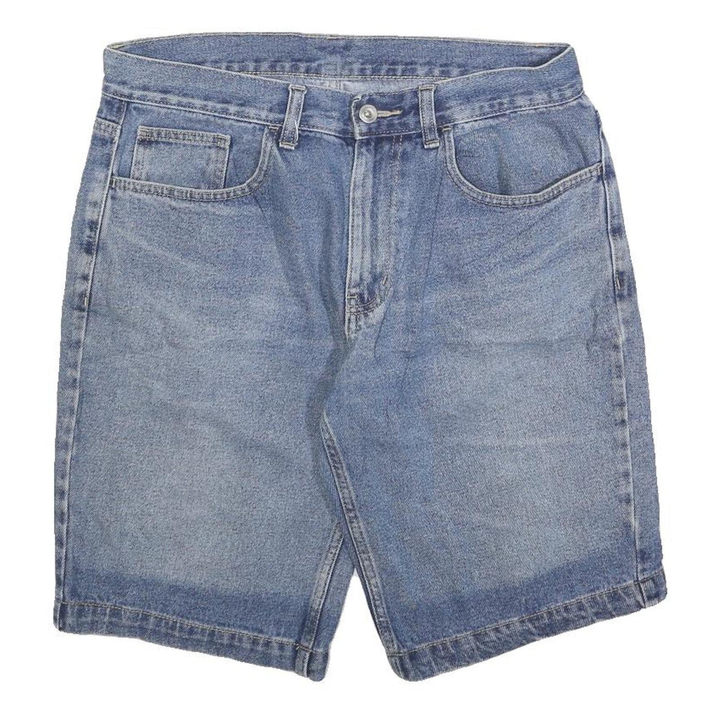 Mens Blue Denim Casual Shorts L W34 Cotton Blend Classic Fit Button Closure