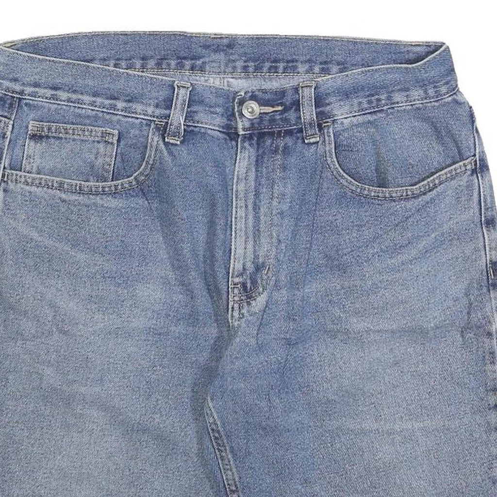 Mens Blue Denim Casual Shorts L W34 Cotton Blend Classic Fit Button Closure
