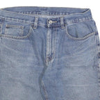 Mens Blue Denim Casual Shorts L W34 Cotton Blend Classic Fit Button Closure