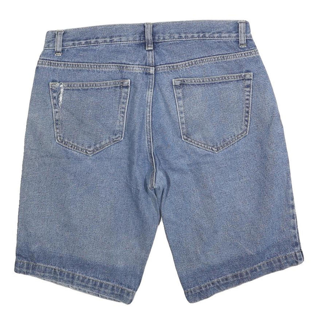 Mens Blue Denim Casual Shorts L W34 Cotton Blend Classic Fit Button Closure