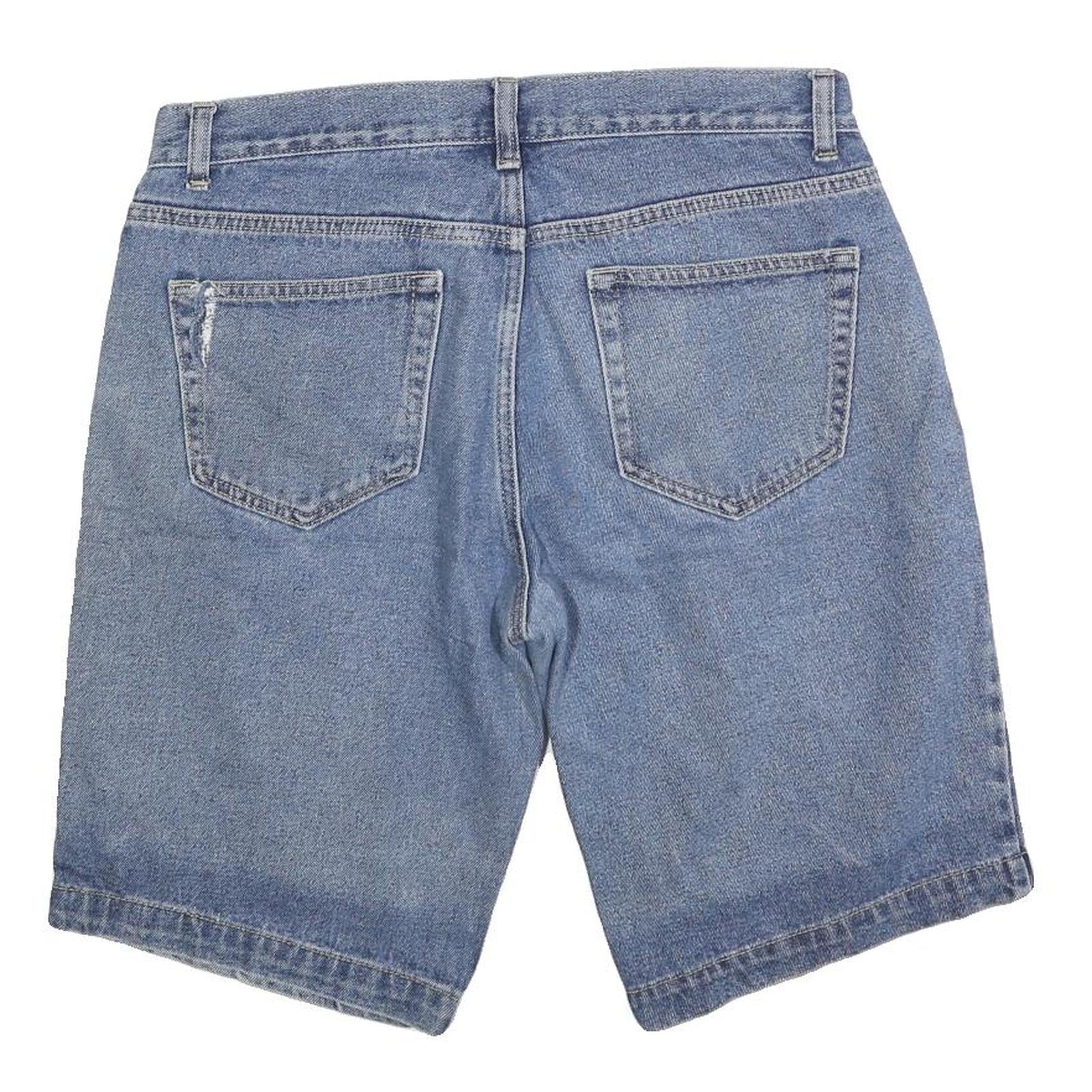 Mens Blue Denim Casual Shorts L W34 Cotton Blend Classic Fit Button Closure