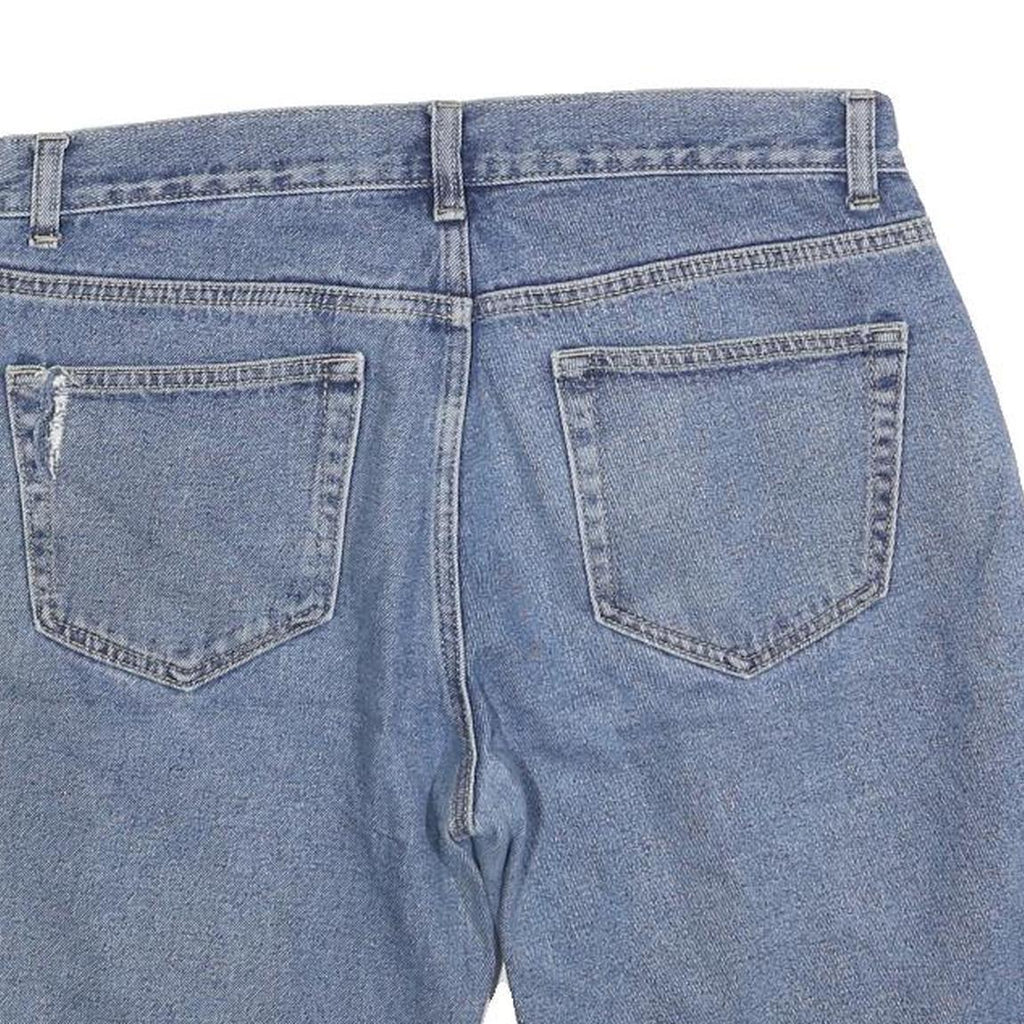 Mens Blue Denim Casual Shorts L W34 Cotton Blend Classic Fit Button Closure