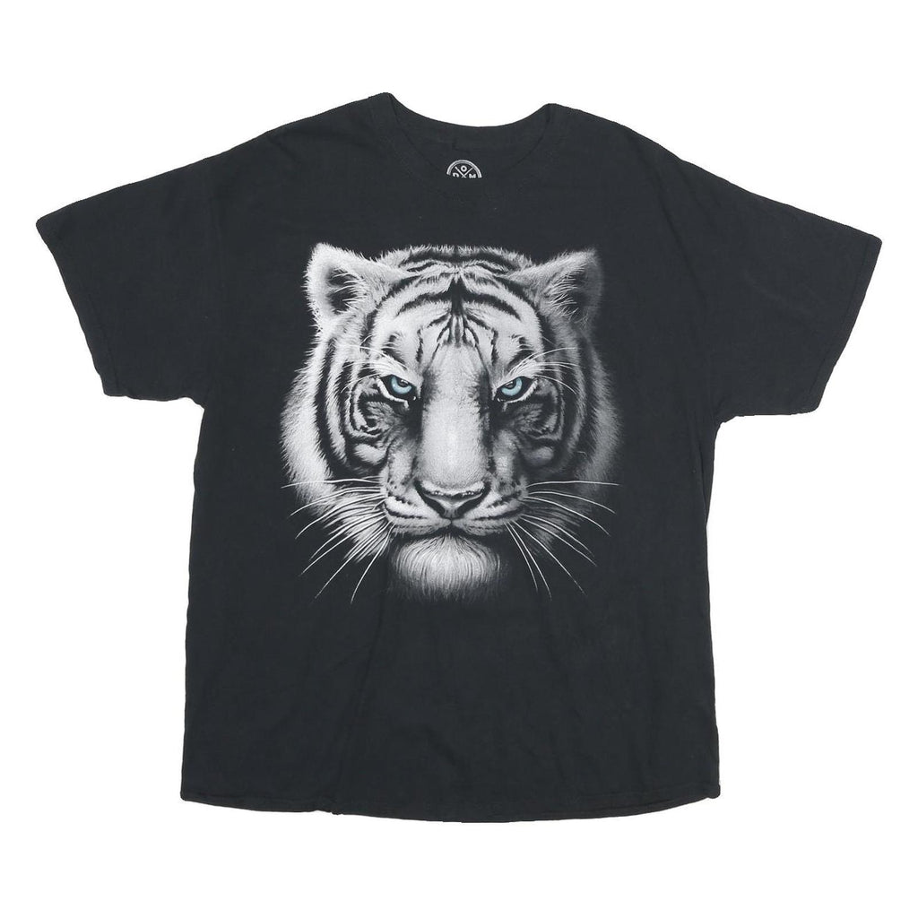 DOM Mens Black XL Cotton Graphic T-Shirt Short Sleeve Crew Neck Tiger Print