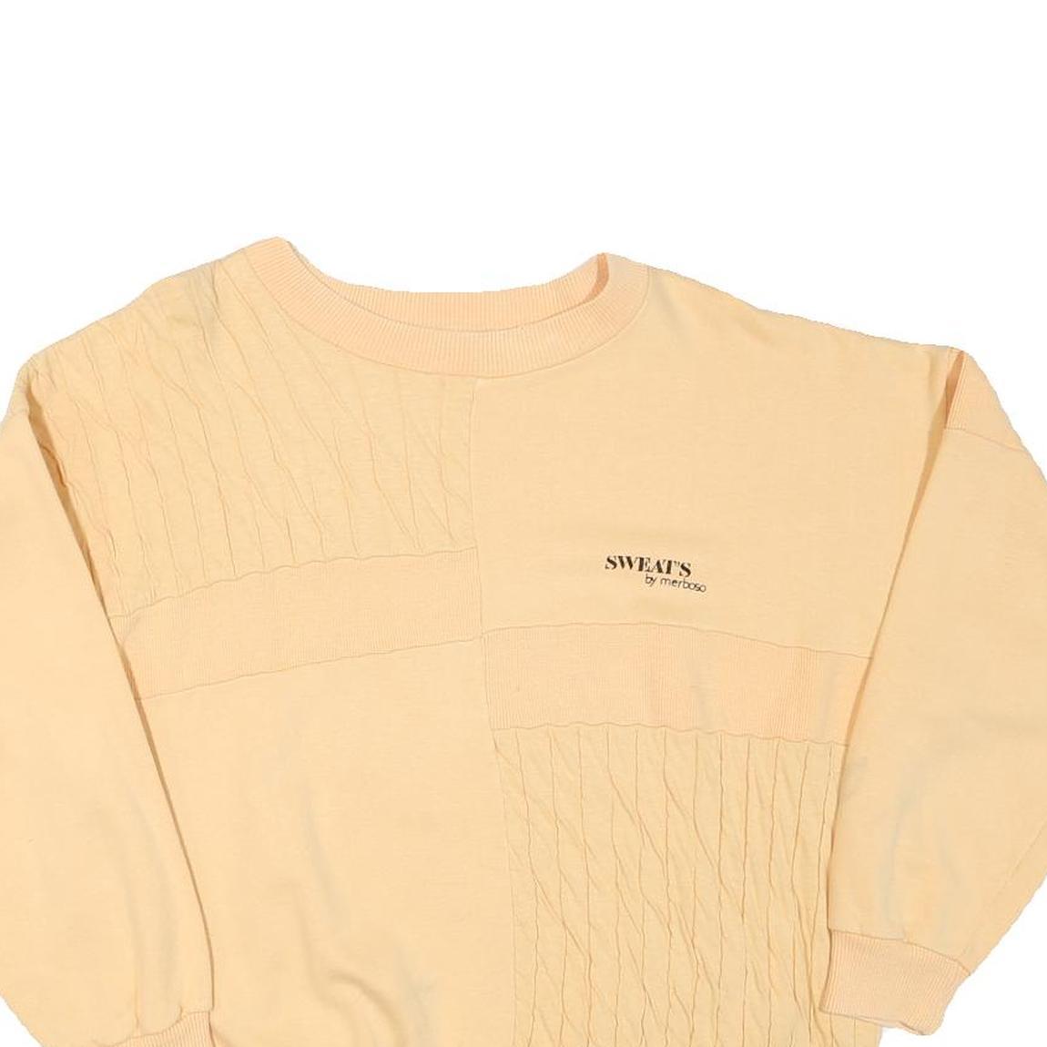 Mens Beige Sweatshirt Crew Neck M Cotton Blend Textured Panel SWETS by meriboso