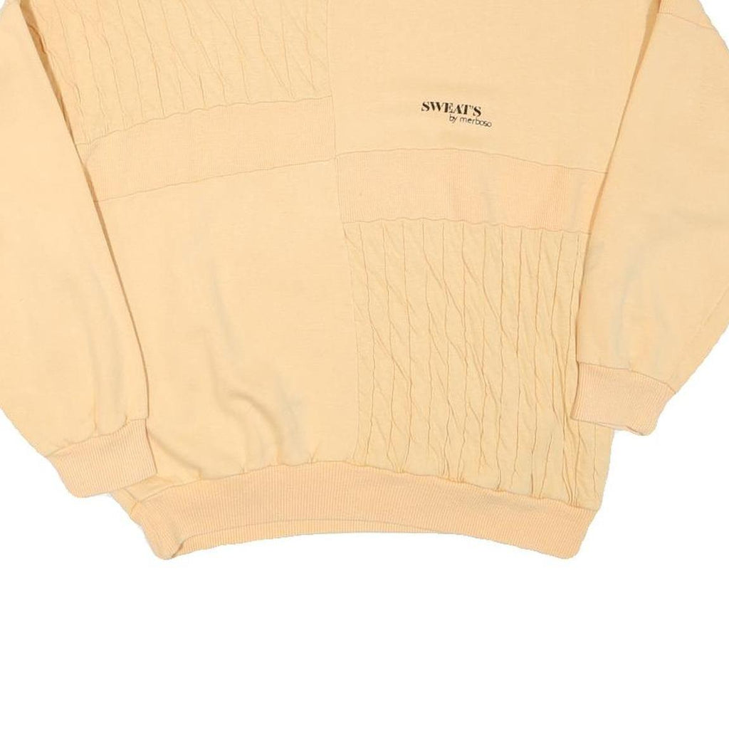 Mens Beige Sweatshirt Crew Neck M Cotton Blend Textured Panel SWETS by meriboso