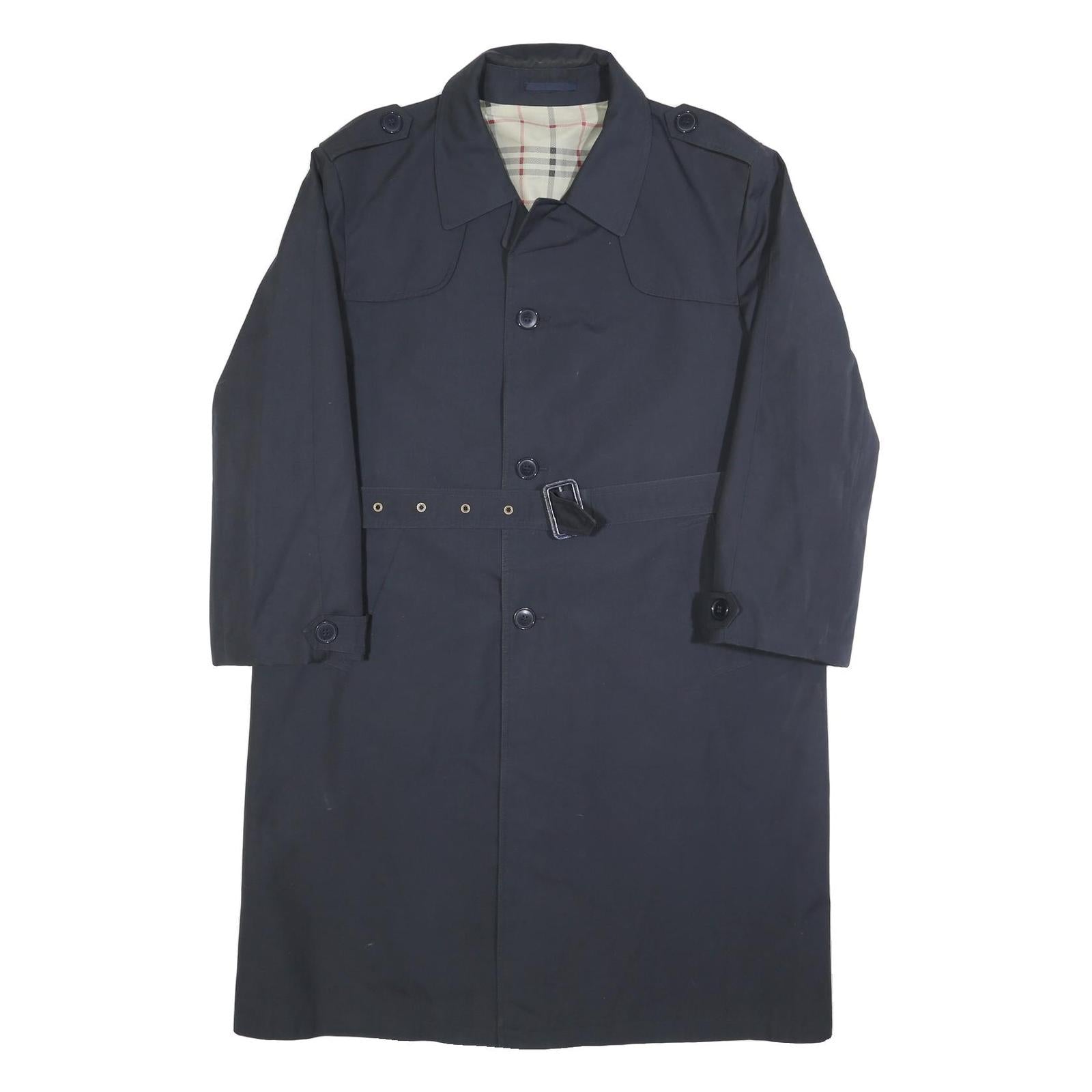 Mens Navy Blue Classic Cotton Button Jacket L Plain Long Sleeve Casual Smart