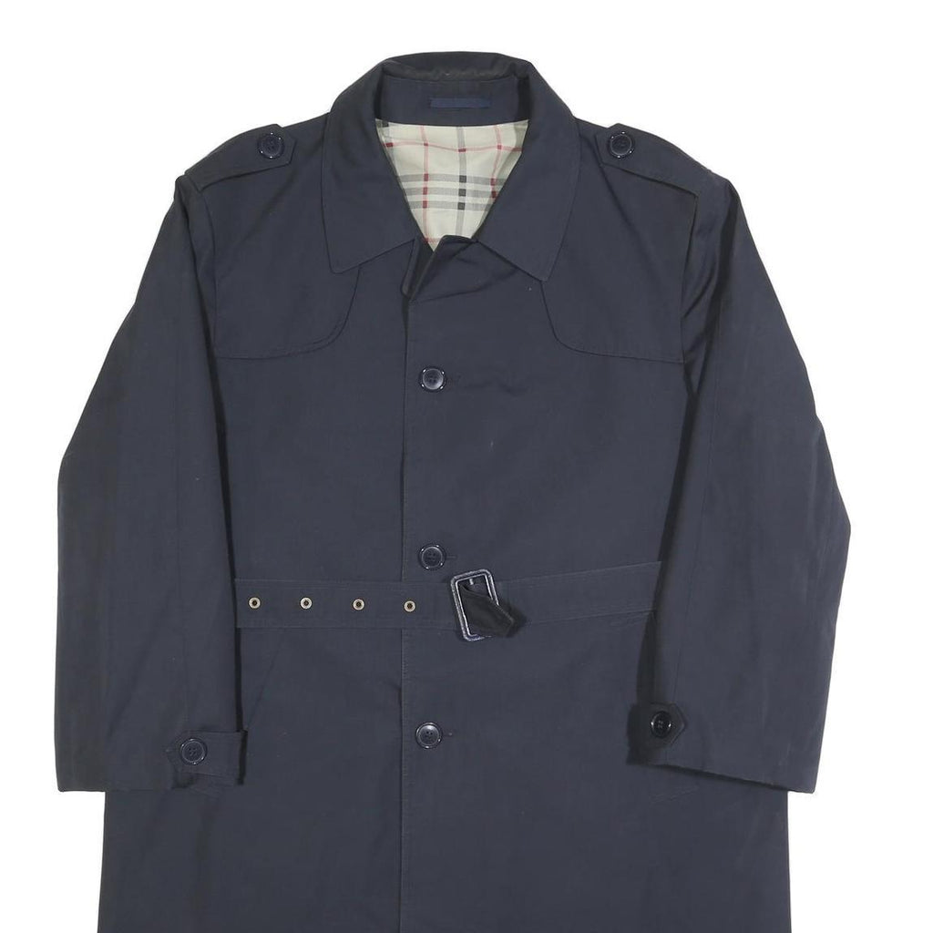 Mens Navy Blue Classic Cotton Button Jacket L Plain Long Sleeve Casual Smart