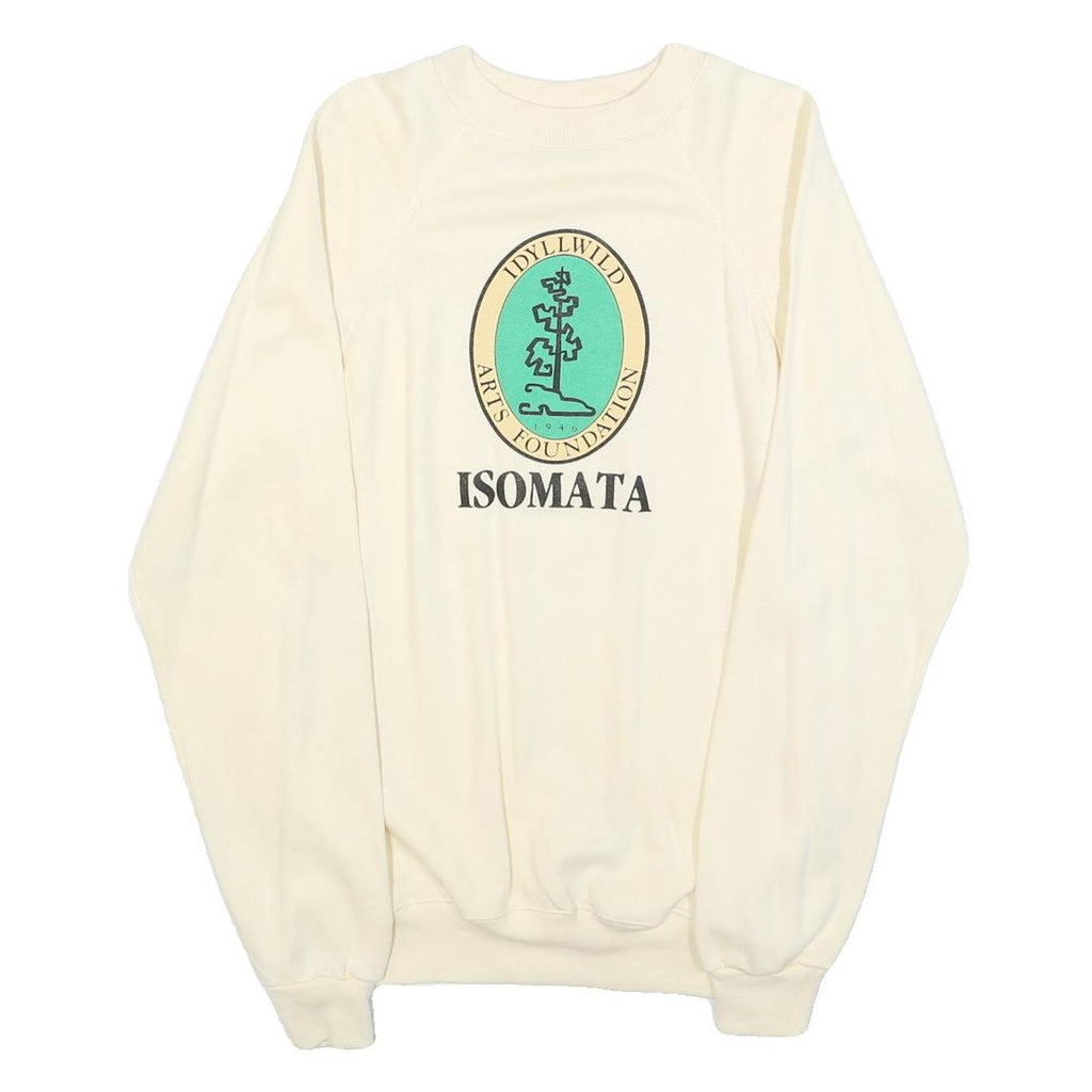 HANES Womens Cream Isomata Sweatshirt Crew Neck M Casual Cotton Pullover