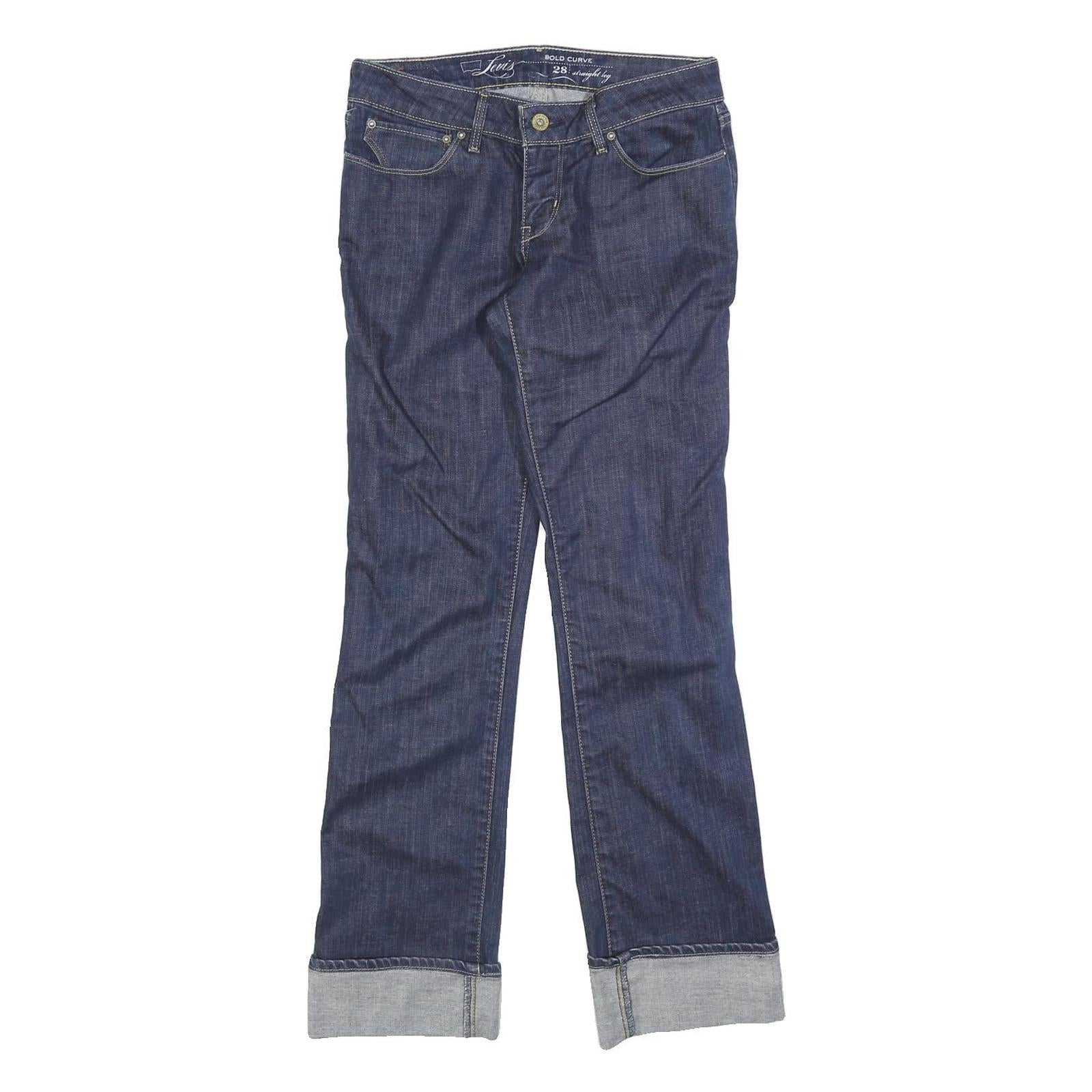 LEVI'S Womens Regular Blue Denim Rinse Fit Straight Leg Jeans W28 L30 Cuffed