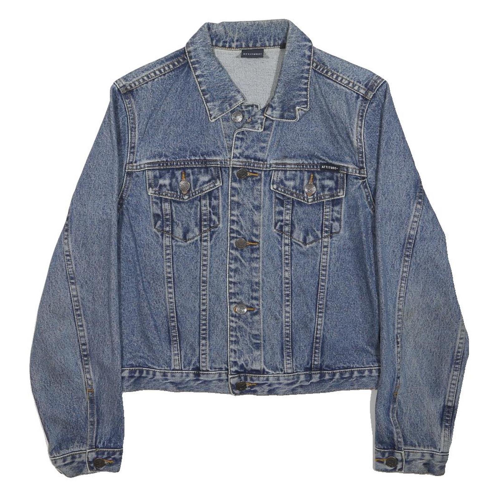 ATTITUDE Womens Blue Denim Jacket S Denim Button Casual Outerwear