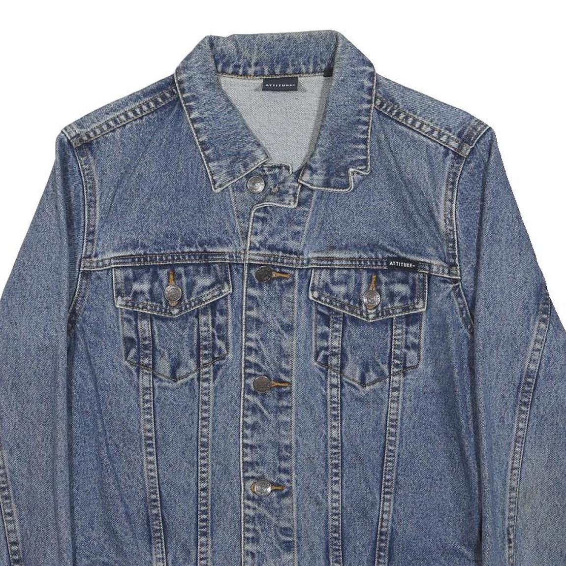 ATTITUDE Womens Blue Denim Jacket S Denim Button Casual Outerwear