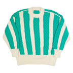 Womens Aran Jumper Cream Striped 90s Cable Knit L