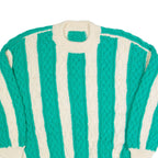 Womens Aran Jumper Cream Striped 90s Cable Knit L