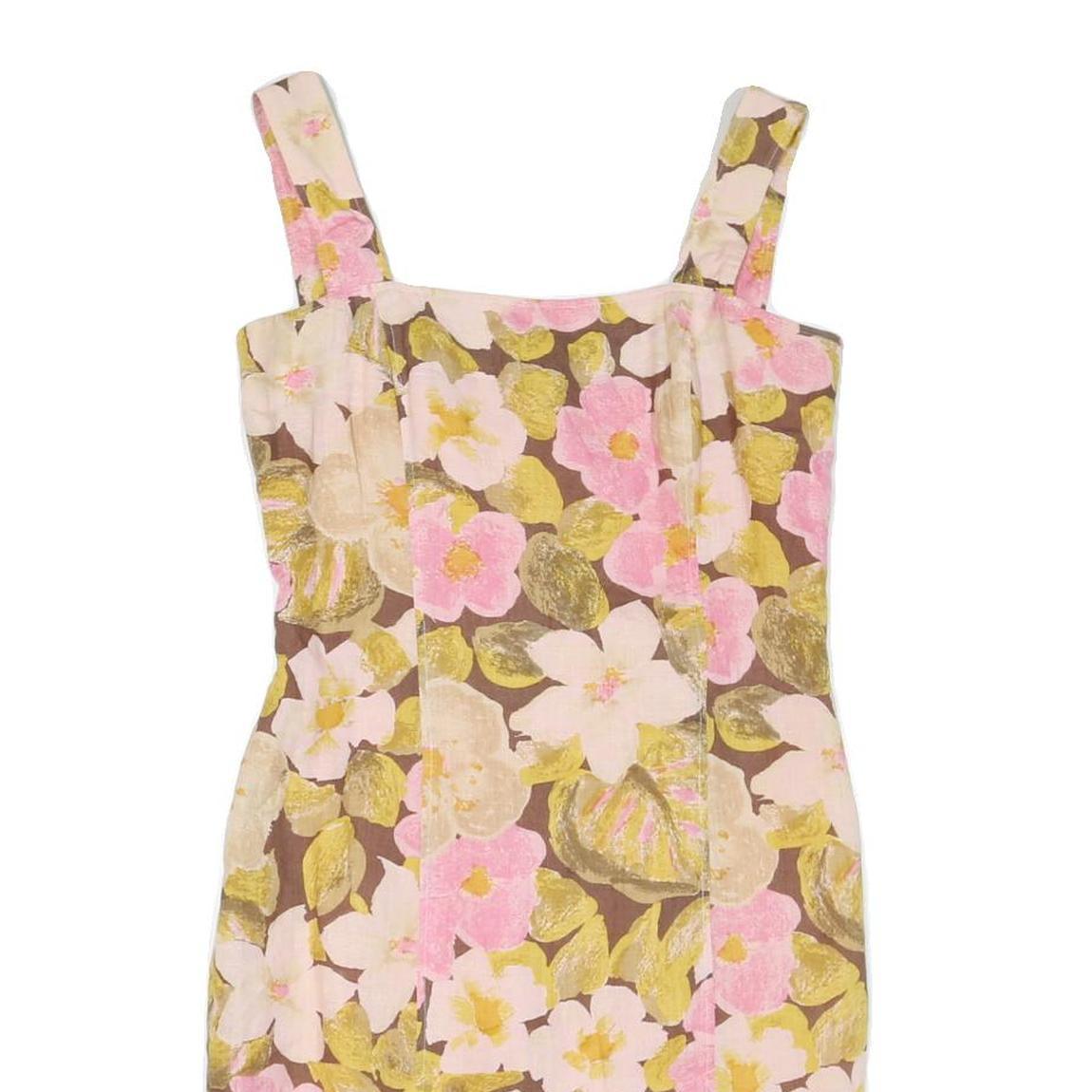 HANAE MORIS PARIS Womens Brown & Pink Floral Cotton Blend Mini Dress M Summer