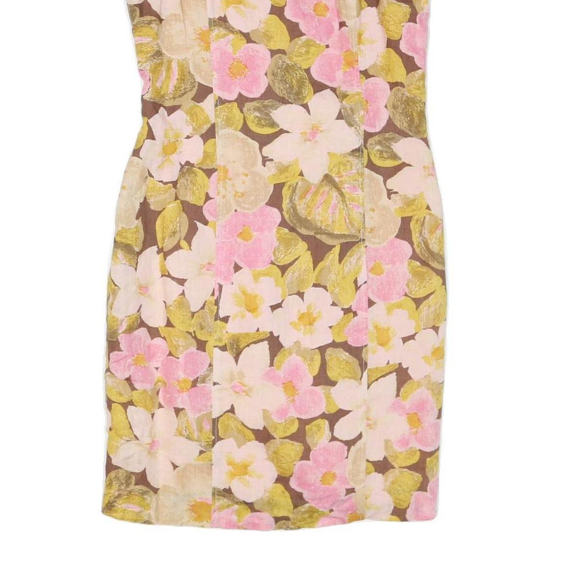 HANAE MORIS PARIS Womens Brown & Pink Floral Cotton Blend Mini Dress M Summer