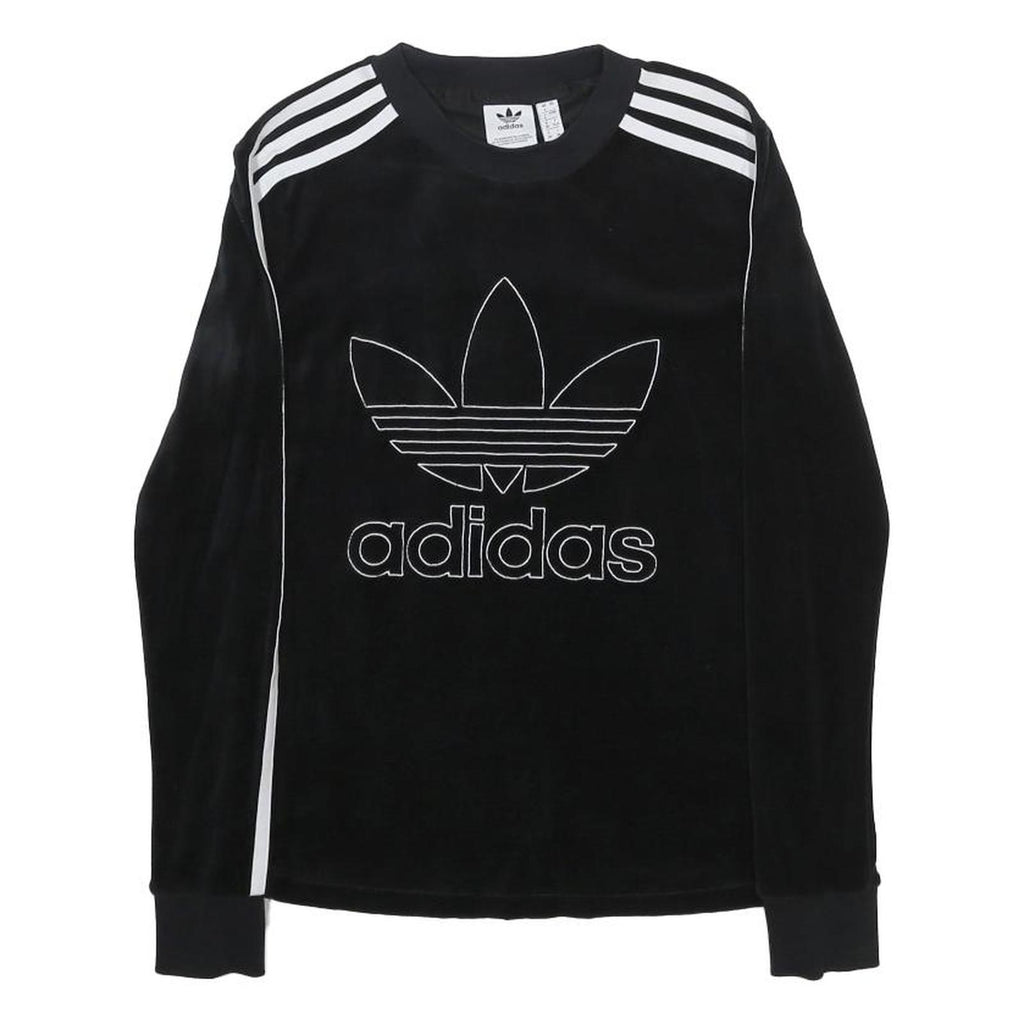 ADIDAS Womens Black Cotton Blend Sweatshirt Crew Neck UK 4 Three Stripe Logo
