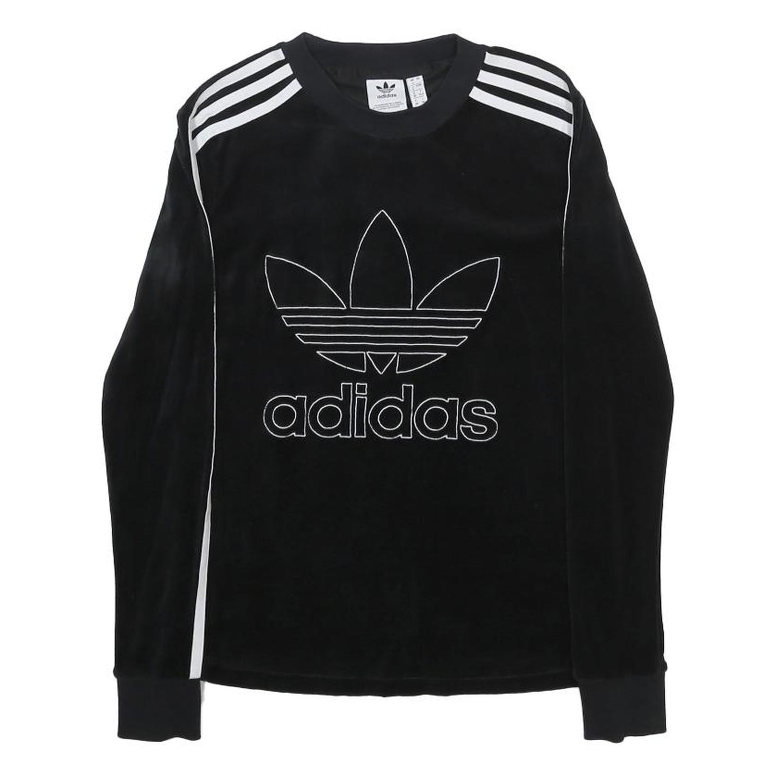 ADIDAS Womens Black Cotton Blend Sweatshirt Crew Neck UK 4 Three Stripe Logo