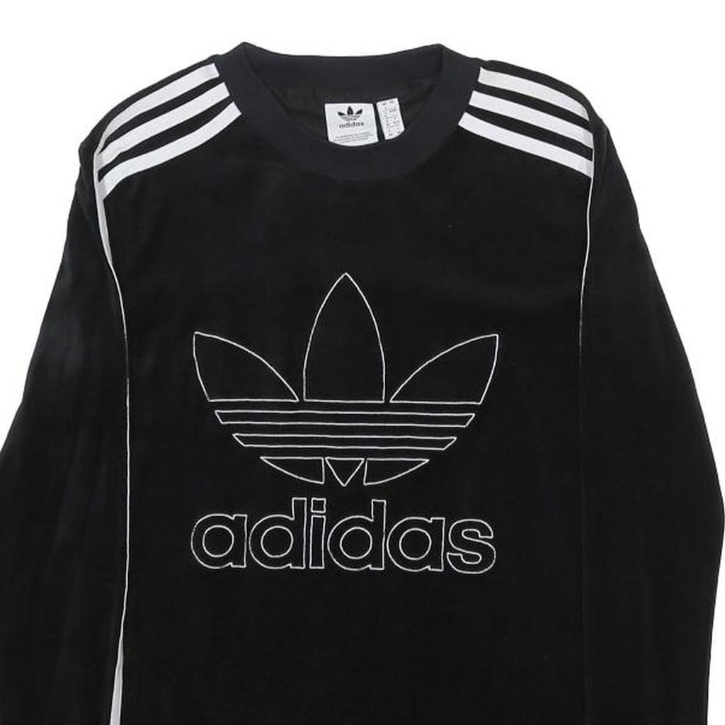 ADIDAS Womens Black Cotton Blend Sweatshirt Crew Neck UK 4 Three Stripe Logo