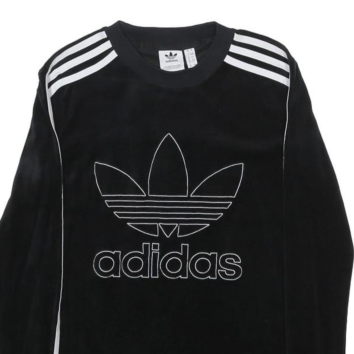 ADIDAS Womens Black Cotton Blend Sweatshirt Crew Neck UK 4 Three Stripe Logo