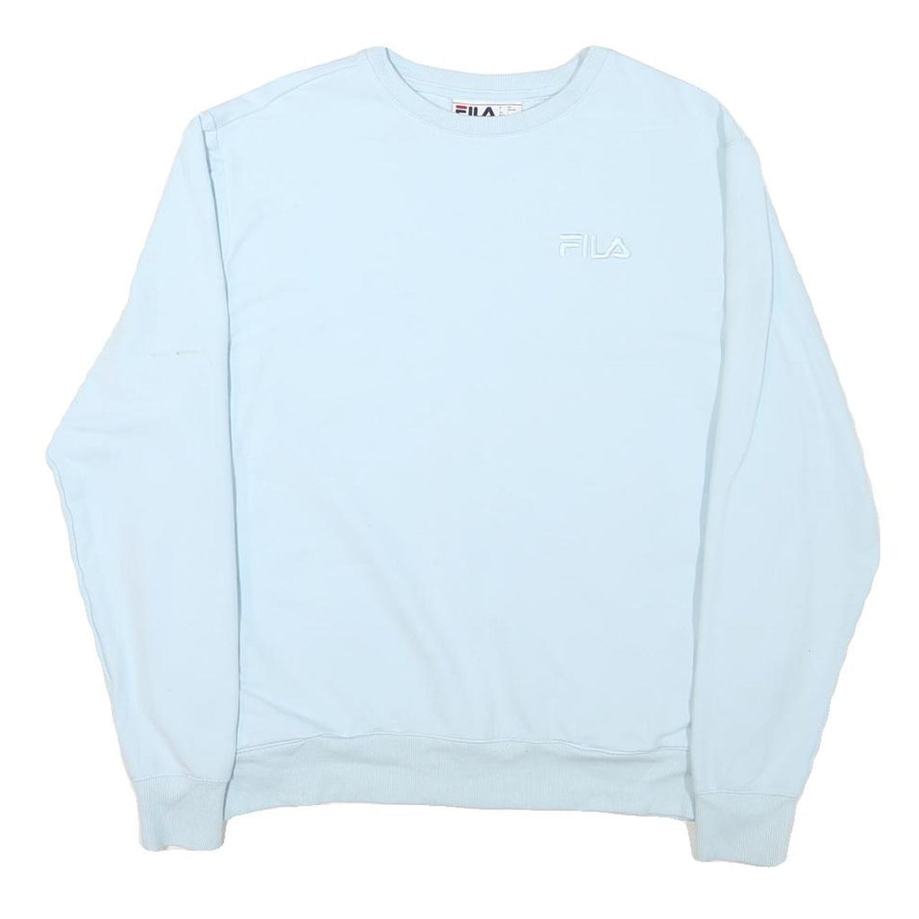 FILA Mens Blue Crew Neck L Cotton Blend Pullover Sweatshirt Logo Embroidered