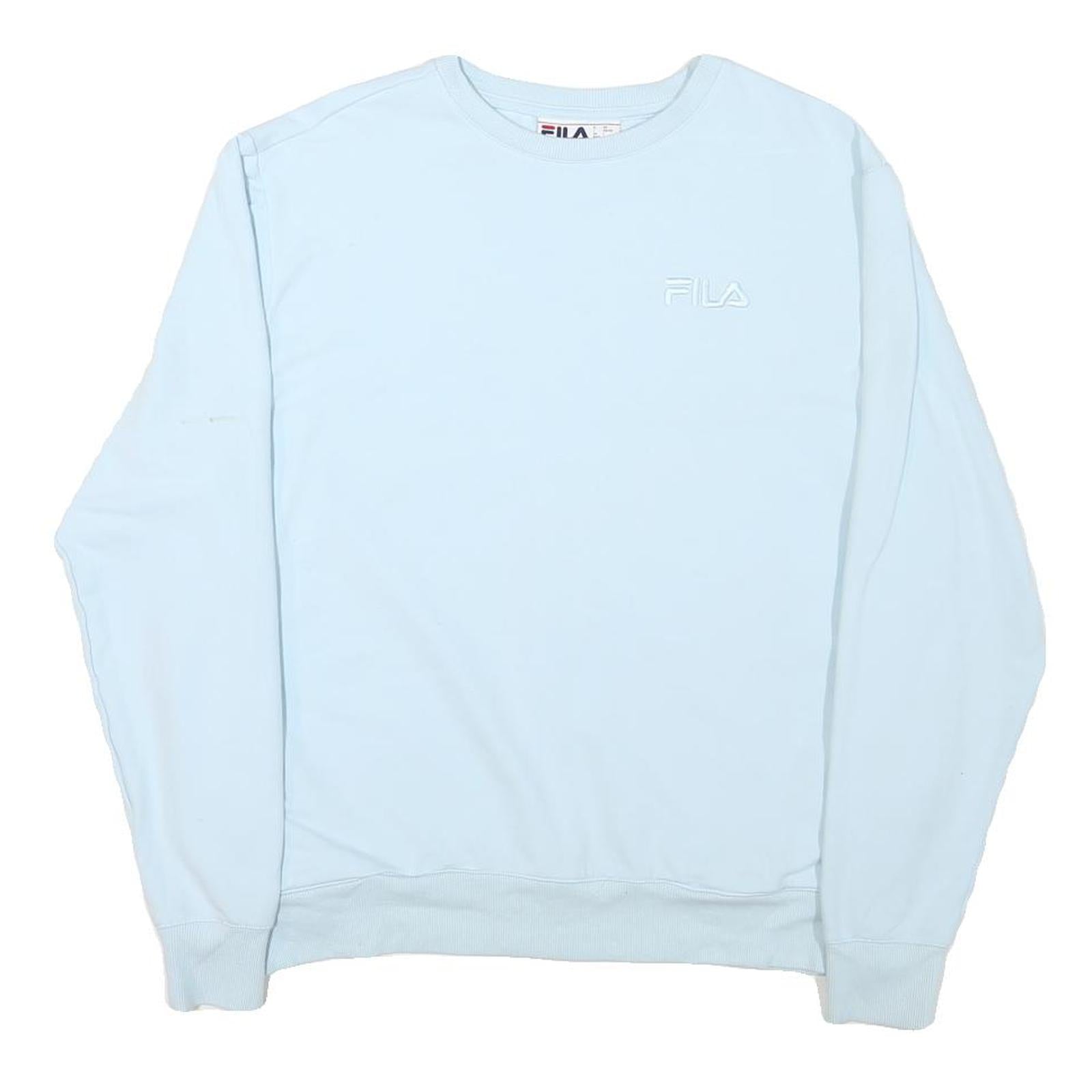 FILA Mens Blue Crew Neck L Cotton Blend Pullover Sweatshirt Logo Embroidered