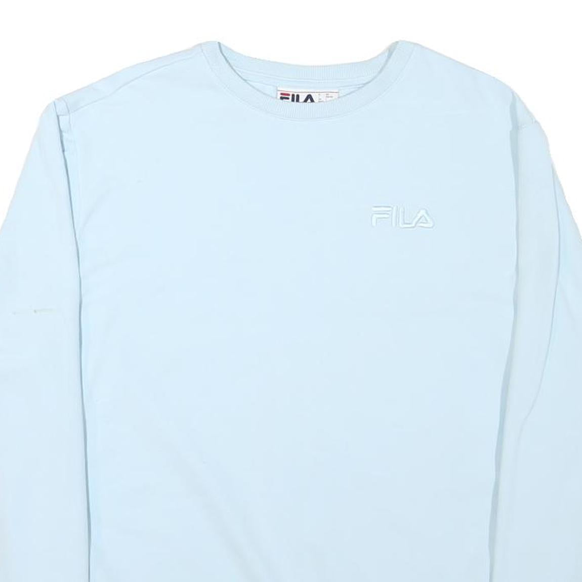 FILA Mens Blue Crew Neck L Cotton Blend Pullover Sweatshirt Logo Embroidered