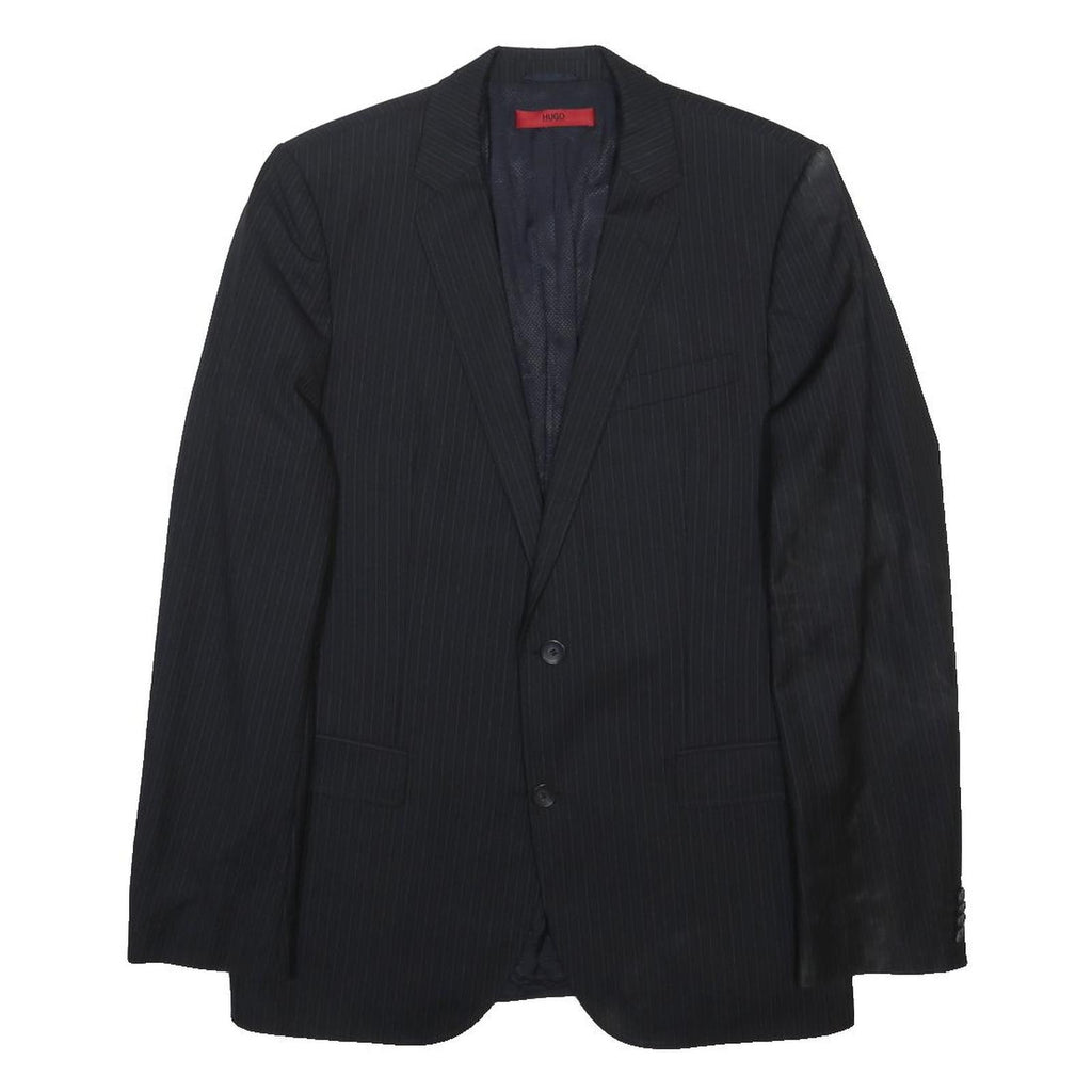 HUGO BOSS Mens Black Pinstripe Classic Wool Jacket M Woven Blazer Button Closure
