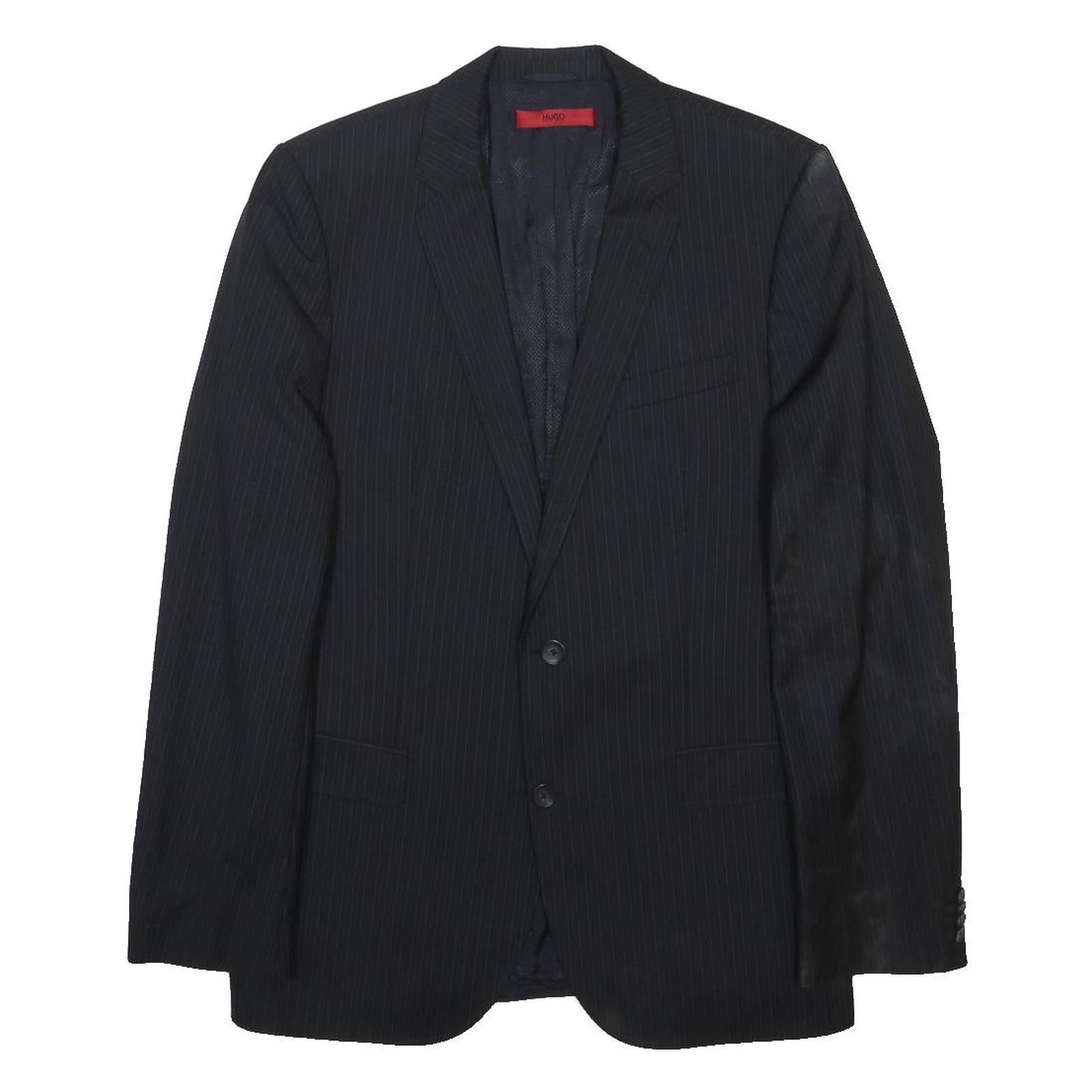 HUGO BOSS Mens Black Pinstripe Classic Wool Jacket M Woven Blazer Button Closure
