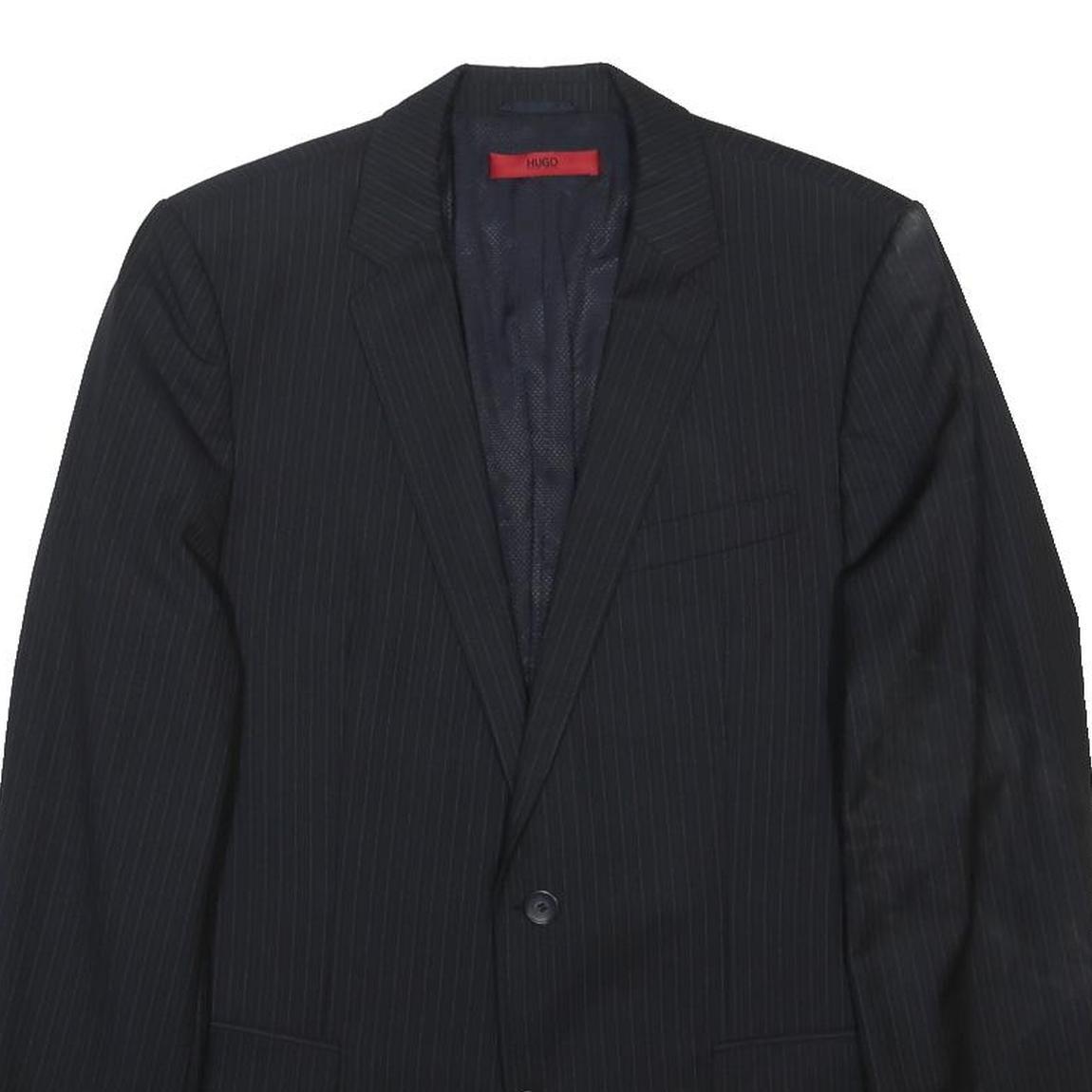 HUGO BOSS Mens Black Pinstripe Classic Wool Jacket M Woven Blazer Button Closure