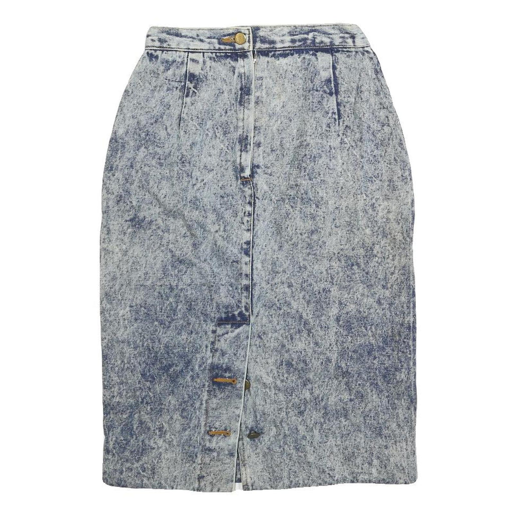 Womens Blue Acid Wash Pencil Knee Length Cotton Blend Skirt XS Button Front