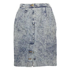 Womens Blue Acid Wash Pencil Knee Length Cotton Blend Skirt XS Button Front