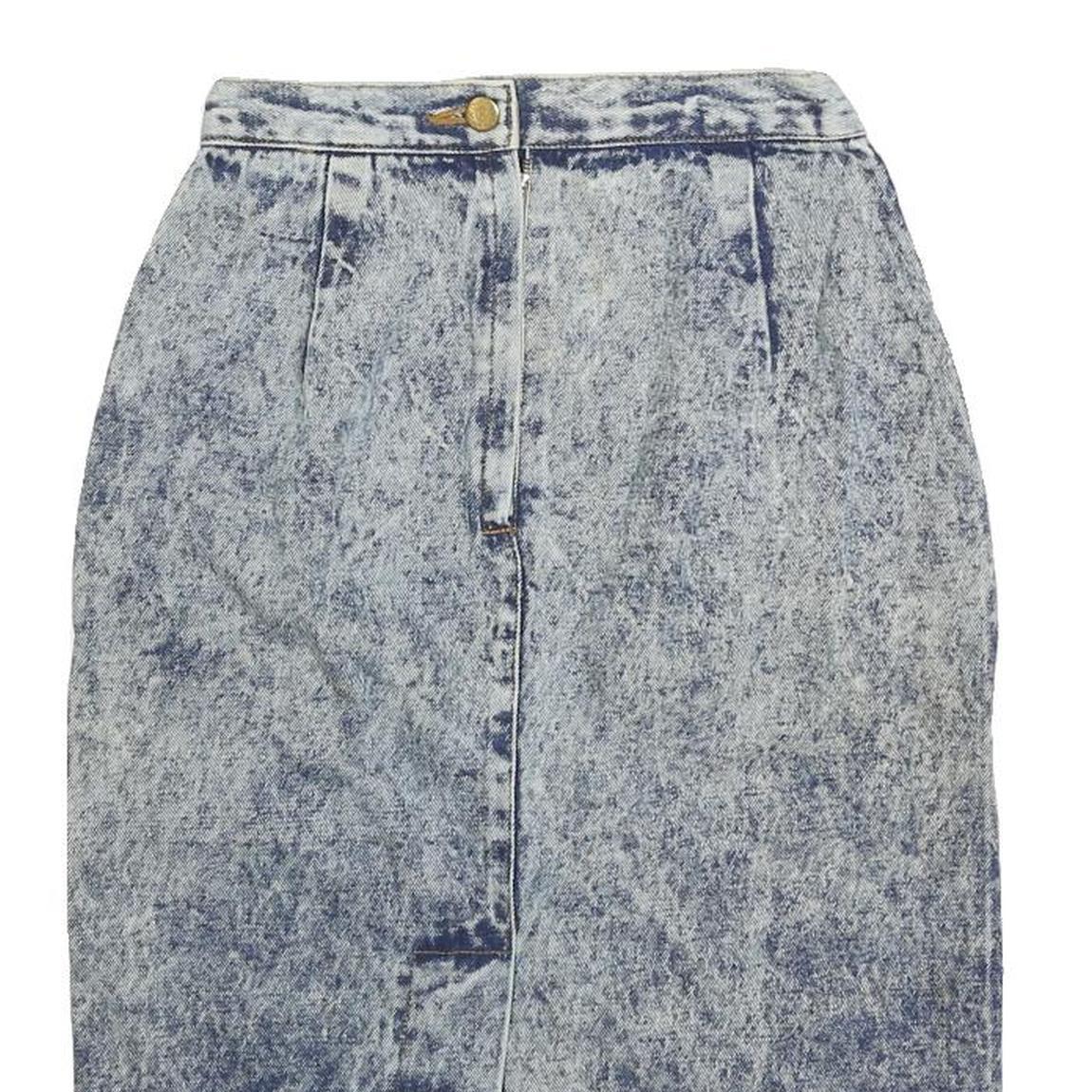 Womens Blue Acid Wash Pencil Knee Length Cotton Blend Skirt XS Button Front