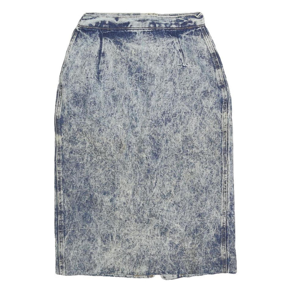 Womens Blue Acid Wash Pencil Knee Length Cotton Blend Skirt XS Button Front