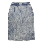 Womens Blue Acid Wash Pencil Knee Length Cotton Blend Skirt XS Button Front