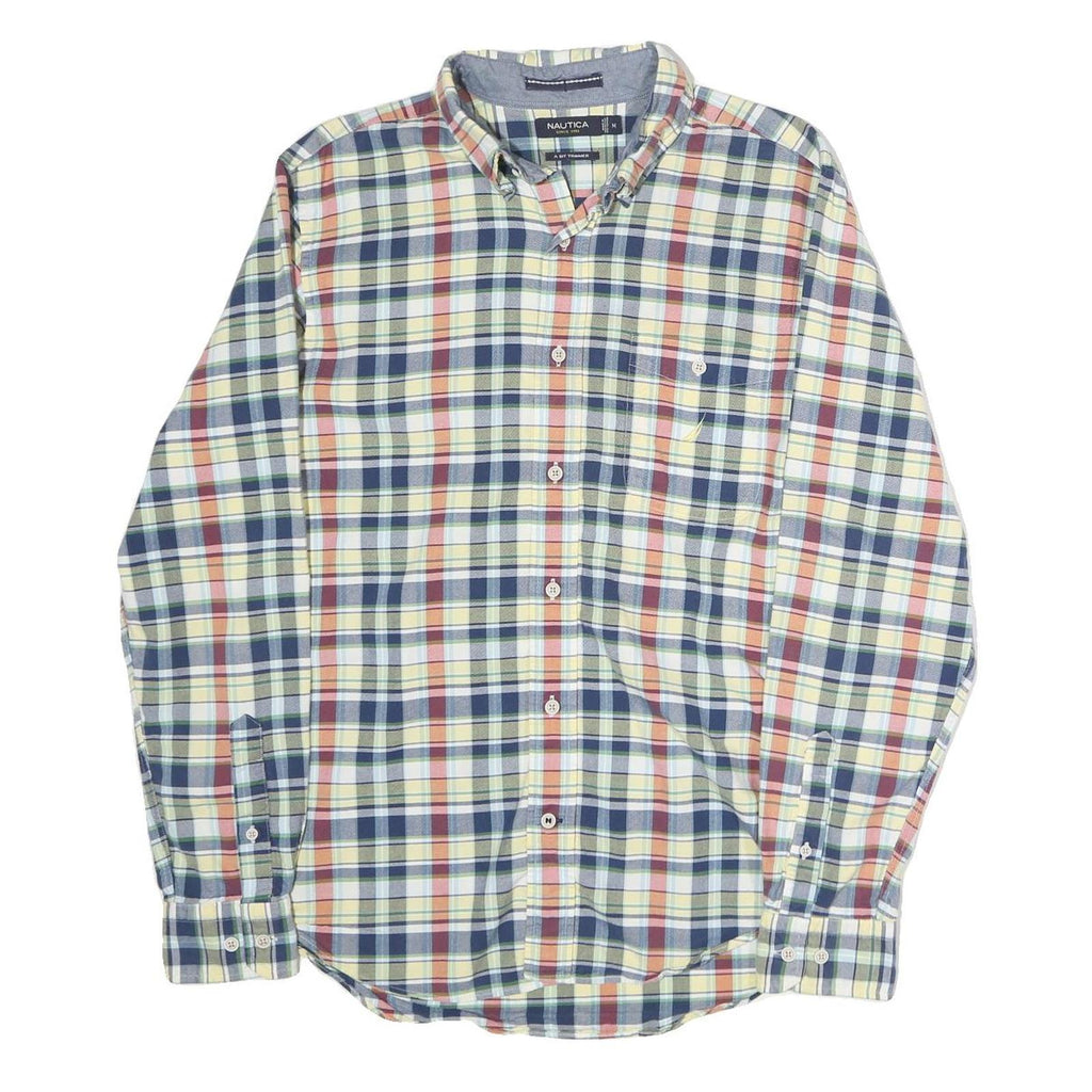 NAUTICA Mens Blue & Red Check Shirt M Classic Cotton Button-Down Long Sleeve