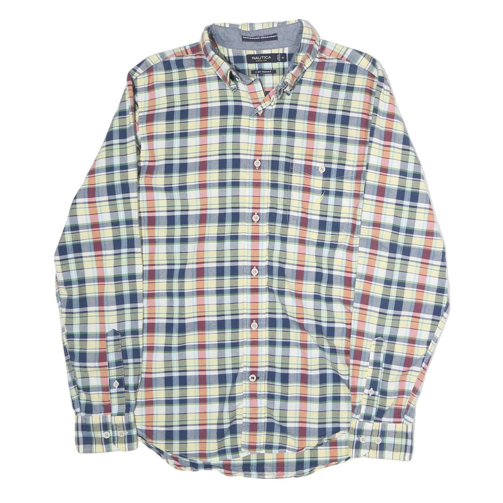 NAUTICA Mens Blue & Red Check Shirt M Classic Cotton Button-Down Long Sleeve
