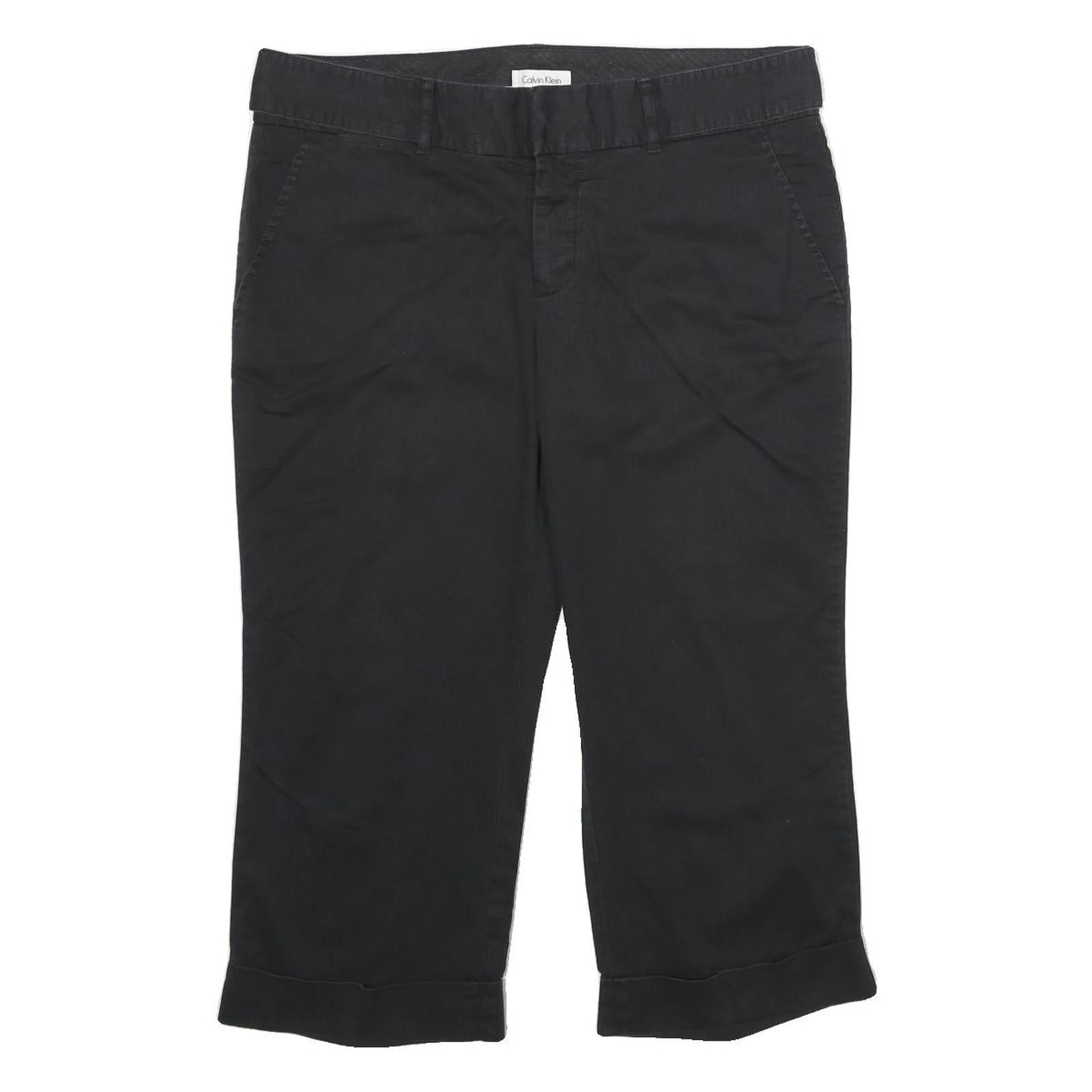 CALVIN KLEIN Womens Cotton Blend Black Regular Fit Cropped Trousers W34 L22