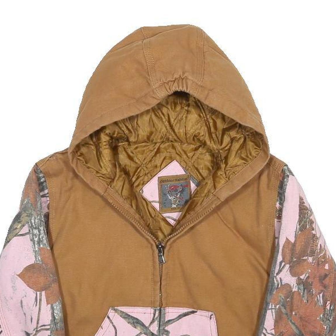 OUTDOOR HABITAT Girls Brown & Pink Cotton Hooded Jacket 4Y Camouflage Zip Pocket