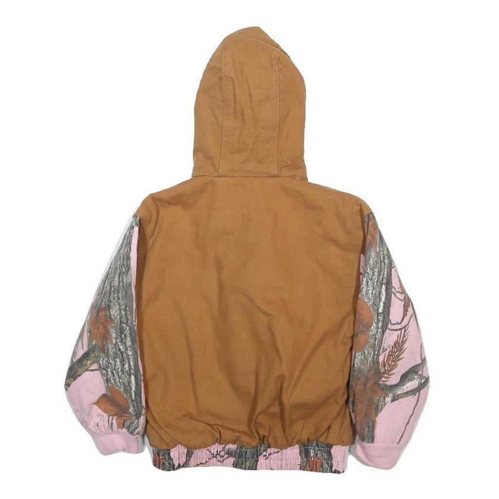 OUTDOOR HABITAT Girls Brown & Pink Cotton Hooded Jacket 4Y Camouflage Zip Pocket