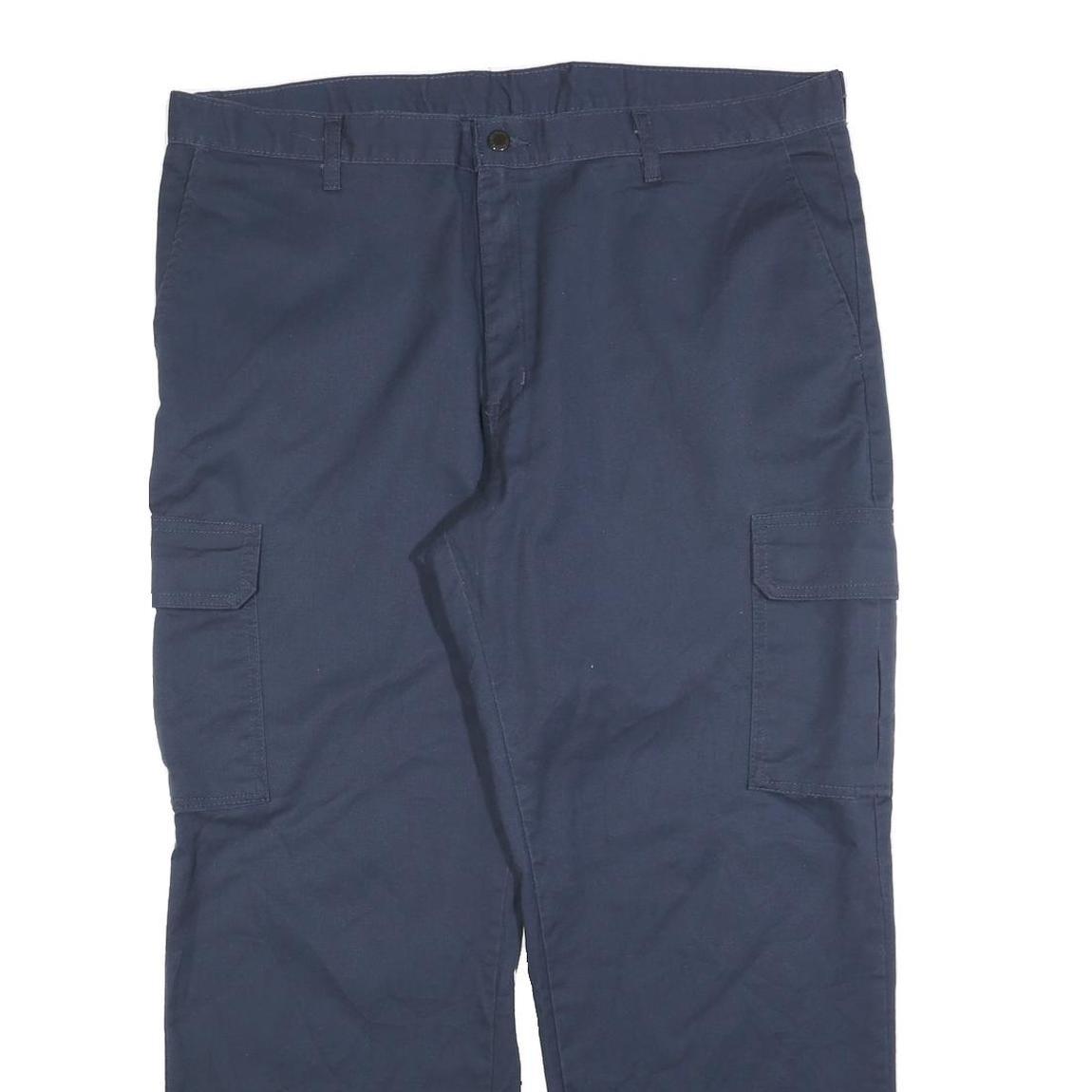 DICKIES Mens Cotton Blend Navy Relaxed Straight Trousers W40 L30 Cargo Zip