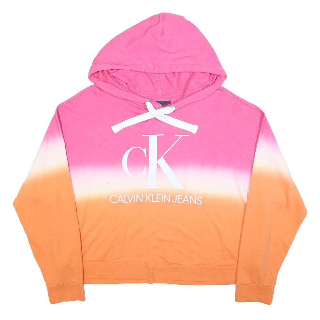 CALVIN KLEIN JEANS Womens Pink & Orange Tie Dye Hoodie 2XL Cotton Blend Casual