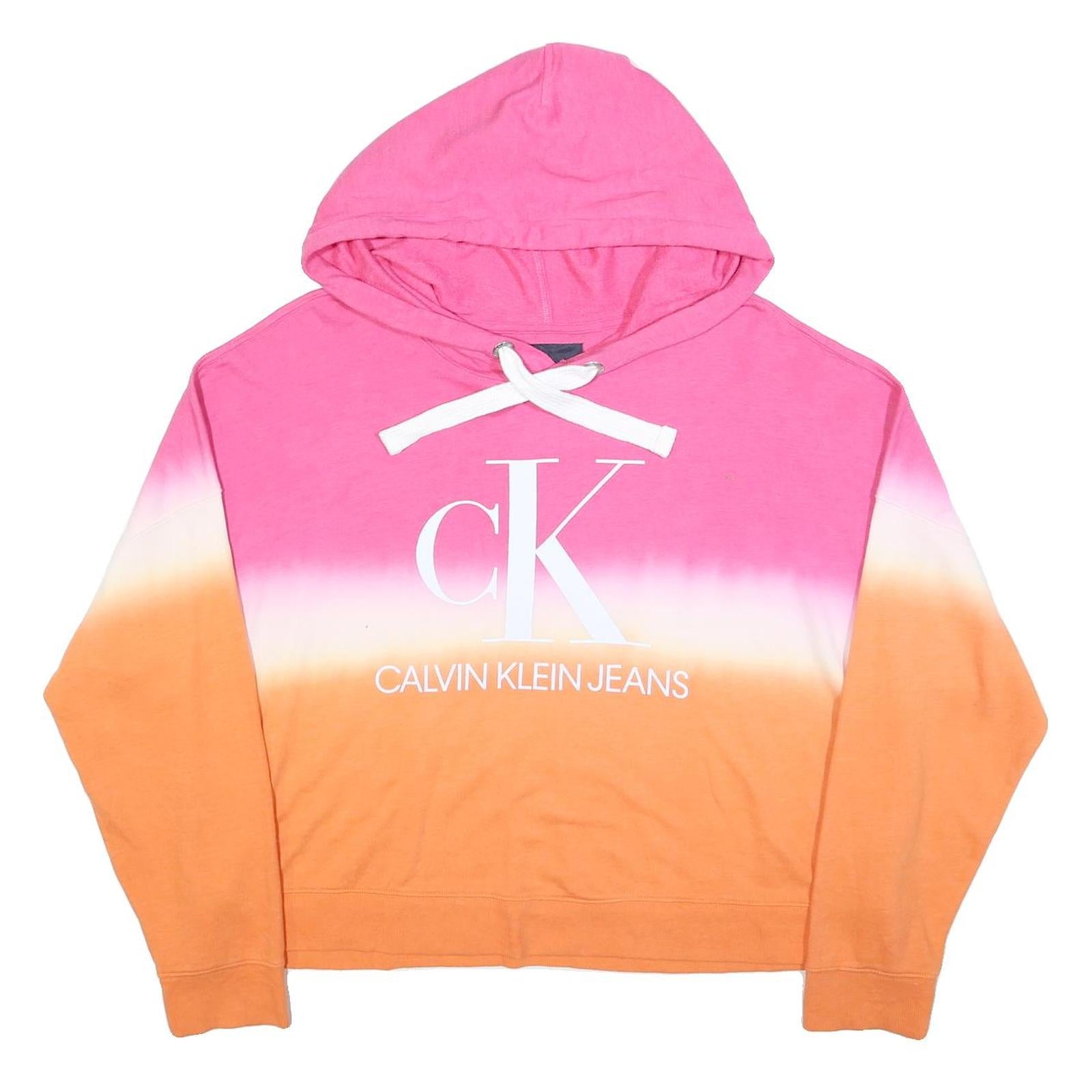CALVIN KLEIN JEANS Womens Pink & Orange Tie Dye Hoodie 2XL Cotton Blend Casual