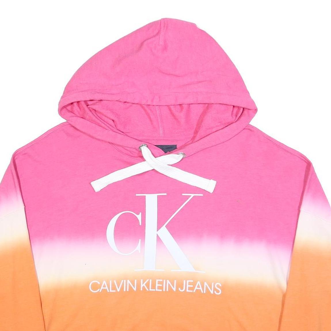 CALVIN KLEIN JEANS Womens Pink & Orange Tie Dye Hoodie 2XL Cotton Blend Casual